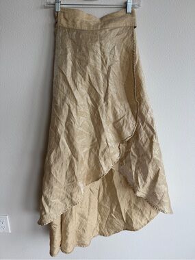 Claude Tulum 100% Silk Wrap Maxi Skirt Gold Champagne One Size
